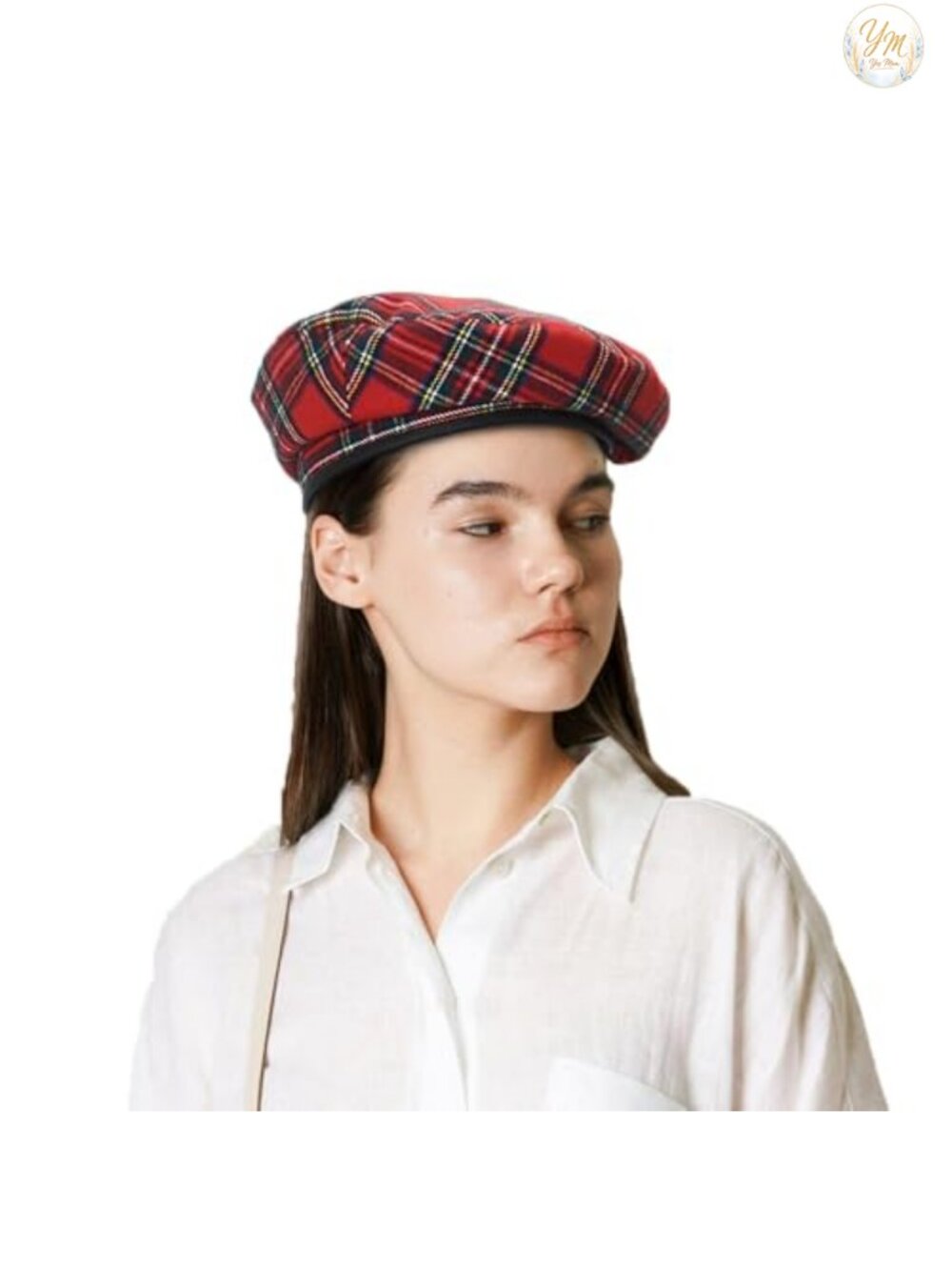 Wool Beret Hat Tartan Check Leather Sweatband One Size Adjustable